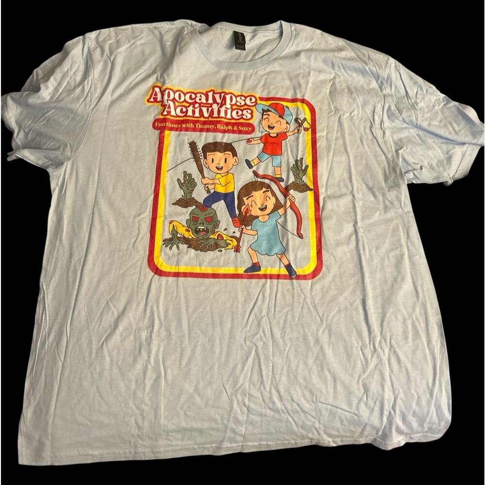Steven Rhodes Apocalypse Activities T Shirt Light Blue Size 2XL